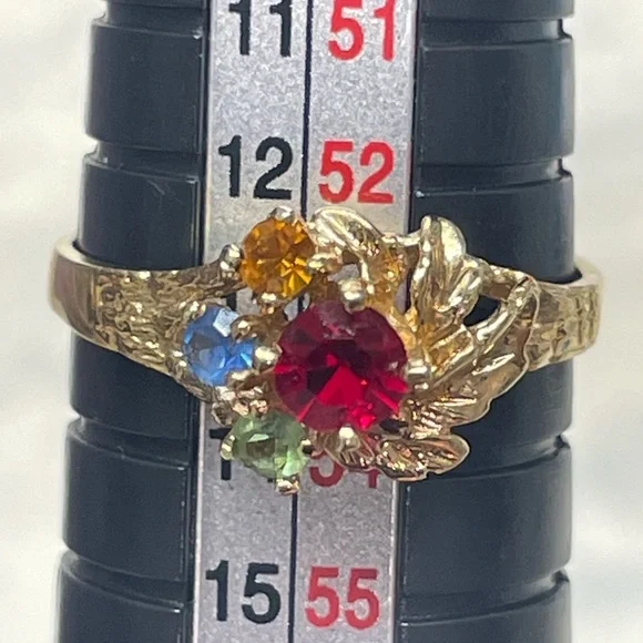Vintage Gold plated MultiGemstone Ring 7 Ruby Red Citrine Blue Green Leaf Design - Picture 12 of 13